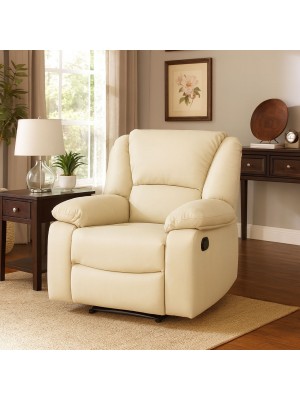 Vista ambientata Poltrona relax reclinabile colore "Nabuk Beige" con poggiapiedi modello Calipso Totò Piccinni