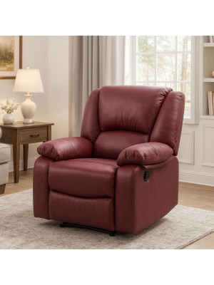 Vista ambientata Poltrona relax reclinabile colore "Nabuk Bordeaux" con poggiapiedi modello Calipso Totò Piccinni