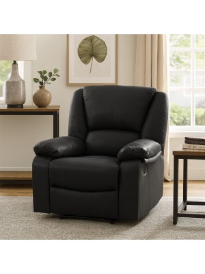 Vista ambientata Poltrona relax reclinabile colore "Nabuk Nero" con poggiapiedi modello Calipso Totò Piccinni