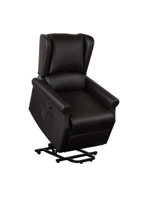 Poltrona BARCELLONA Relax Reclinabile con Poggiapiedi Imbottita Confortevole Bergere (Elettrica Alzapersona, Ecopelle Testa di Moro)