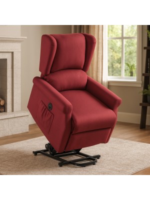 Vista ambientata Poltrona relax in Tessuto colore Bordeaux elettrica alzaperosna imbottita con poggiapiedi modello Barcellona Totò Piccinni