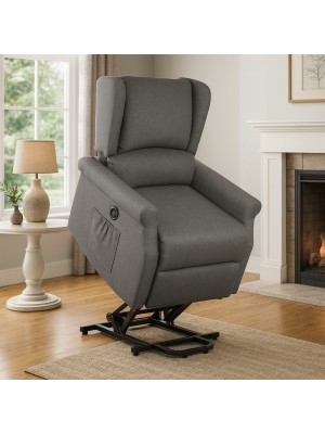 Vista ambientata Poltrona relax in Tessuto colore Grigio elettrica alzaperosna imbottita con poggiapiedi modello Barcellona Totò Piccinni