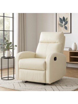 vista ambientata poltrona eureka reclinabile manualmente con poggiapiedi ecopelle panna