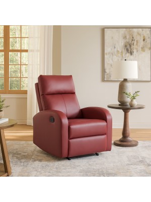 vista ambientata poltrona reclinabile manualmente con poggiapiedi ecopelle bordeaux
