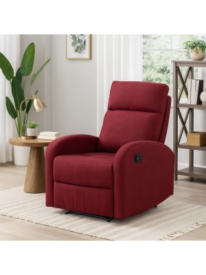 vista ambientata poltrona eureka reclinabile manualmente con poggiapiedi tessuto bordeaux