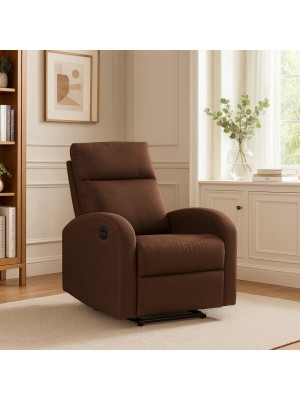 vista ambientata poltrona eureka reclinabile manualmente con poggiapiedi tessuto marrone
