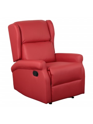 Poltrona Barcellona Relax Reclinabile con Poggiapiedi Imbottita Confortevole Bergere (Manuale, Ecopelle Rosso)