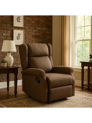 Vista ambientata Poltrona relax in Tessuto colore Marrone manuale imbottita con poggiapiedi modello Barcellona Totò Piccinni