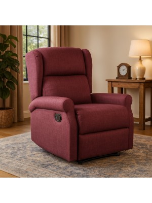 Vista ambientata Poltrona relax in Tessuto colore Vinaccia manuale imbottita con poggiapiedi modello Barcellona Totò Piccinni