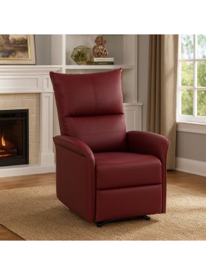 Vista ambientata Poltrona Relax reclinabile manuale con poggiapiedi ecopelle bordeaux modello Lisbona Totò Piccinni