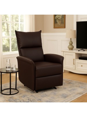 Vista ambientata Poltrona Relax reclinabile manuale con poggiapiedi ecopelle marrone modello Lisbona Totò Piccinni