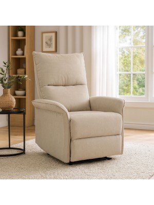 Vista ambientata Poltrona Relax reclinabile manuale con poggiapiedi tessuto beige modello Lisbona Totò Piccinni