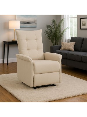 Vista ambientata Poltrona relax Tessuto Beige reclinabile manualmente con poggiapiedi modello Porto Totò Piccinni