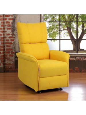 Vista ambientata Poltrona Relax in Tessuto colore Giallo reclinabile manualmente con poggiapiedi modello Lagos Totò Piccinni