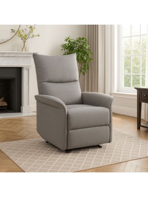 Vista ambientata Poltrona Relax reclinabile manuale con poggiapiedi Tessuto Grigio Chiaro modello Lisbona Totò Piccinni