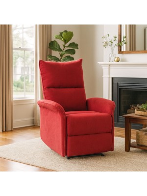 Vista ambientata Poltrona Relax reclinabile manuale con poggiapiedi tessuto rosso modello Lisbona Totò Piccinni