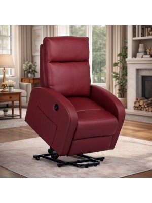 Vista ambientata Poltrona relax alzapersona in Ecopelle colore Bordeaux con massaggio modello Eureka Totò Piccinni