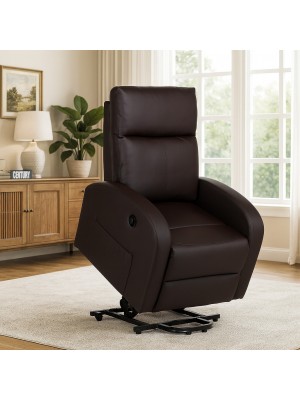 Vista ambientata Poltrona relax alzapersona in Ecopelle colore Testa di Moro con massaggio modello Eureka Totò Piccinni