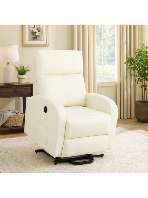 Vista ambientata Poltrona relax alzapersona in Ecopelle colore Panna con massaggio modello Eureka Totò Piccinni