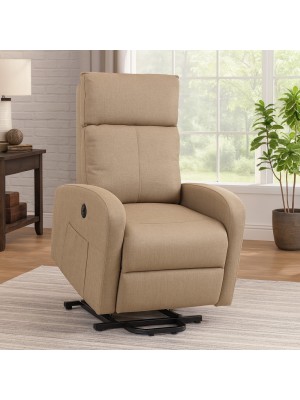 Vista ambientata Poltrona relax alzapersona in Tessuto colore Beige con massaggio modello Eureka Totò Piccinni