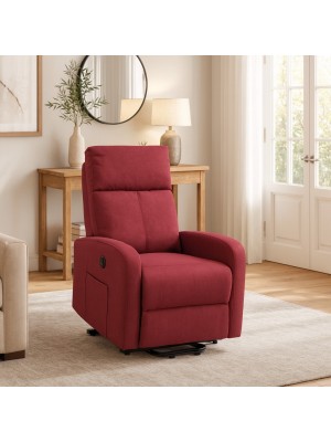 Vista ambientata Poltrona relax alzapersona in Tessuto colore Bordeaux con massaggio modello Eureka Totò Piccinni