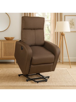 Vista ambientata Poltrona relax alzapersona in Tessuto colore Marrone con massaggio modello Eureka Totò Piccinni