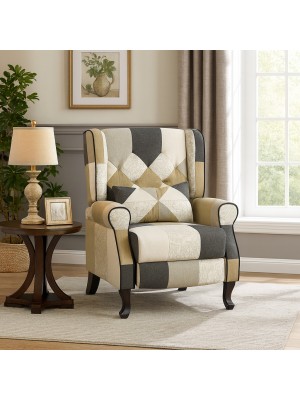 Vista ambientata Poltrona relax in Tessuto colore Patchwork Elegant modello comfort con poggiapiedi Totò Piccinni