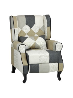 Poltrona Relax Reclinabile Patchwork con Poggiapiedi Imbottita (Patchwork Elegant, Comfort)
