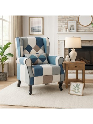 Vista ambientata Poltrona relax in Tessuto colore Patchwork Moon modello comfort con poggiapiedi Totò Piccinni