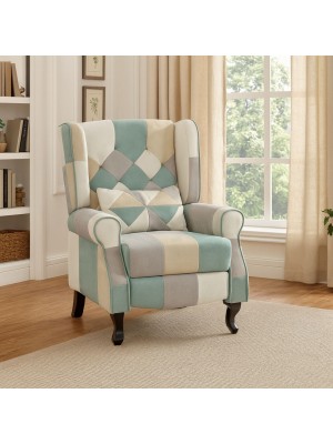 Vista ambientata Poltrona relax in Tessuto colore Patchwork Sky modello comfort con poggiapiedi Totò Piccinni