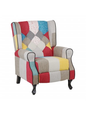 Poltrona Relax Reclinabile Patchwork con Poggiapiedi Imbottita (Patchwork Party, Comfort)