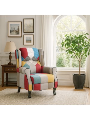 Poltrona relax in Tessuto colore Patchwork Party modello Soft comfort con poggiapiedi Totò Piccinni