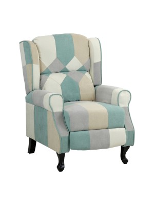 Poltrona Relax Reclinabile Patchwork con Poggiapiedi Imbottita (Patchwork Sky, Soft Comfort)