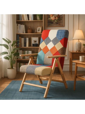 Vista ambientata Sedia a sdraio reclinabile in legno abete faggio e resistente cuscino imbottito 100% cotone facilmente ripiegabile Totò Piccinni