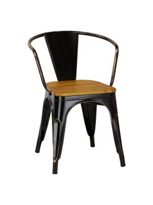 Poltrona Industry con SEDUTA IN LEGNO in Metallo Design Industriale (Vintage Nero)
