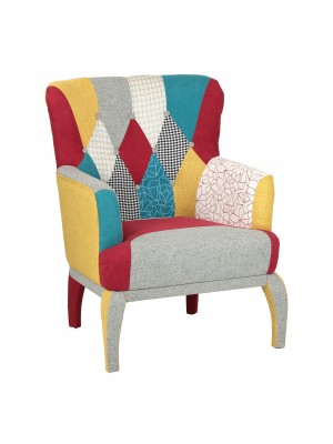 Poltrona Carnaval in Tessuto Design Patchwork Imbottito con braccioli (Poltrona)
