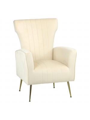 Poltrona CASTEL in Velluto imbottita con Gambe in metallo finitura oro design Vintage (Beige)