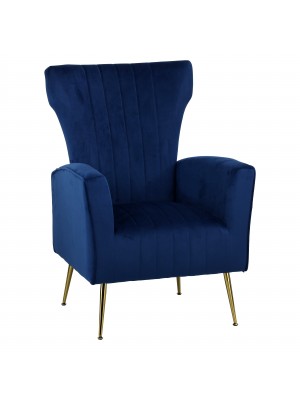 Poltrona CASTEL in Velluto imbottita con Gambe in metallo finitura oro design Vintage (Blu)