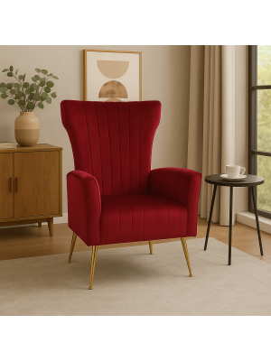 Poltrona CASTEL in Velluto imbottita con Gambe in Metallo finitura oro design Vintage (Bordeaux)