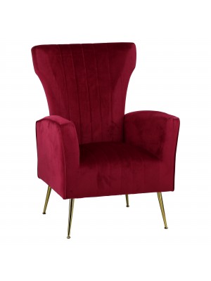 Poltrona moderna in Velluto imbottita colore Bordeaux con gambe in metallo modello Castle Totò Piccinni
