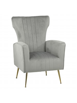 Poltrona CASTEL in Velluto imbottita con Gambe in metallo finitura oro design Vintage (Grigio)