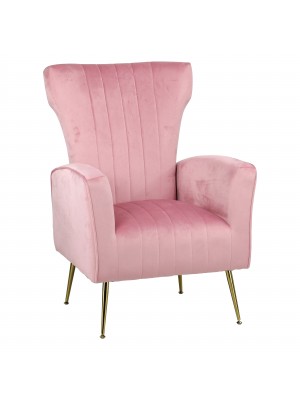 Poltrona moderna in Velluto imbottita colore Rosa con gambe in metallo modello Castle Totò Piccinni
