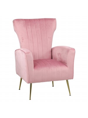 Poltrona CASTEL in Velluto imbottita con Gambe in metallo finitura oro design Vintage (Rosa)