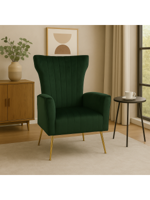 Poltrona CASTEL in Velluto imbottita con Gambe in Metallo finitura oro design Vintage (Verde Scuro OTTANIO)