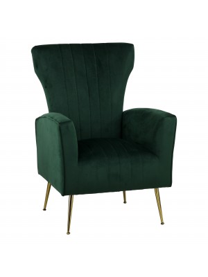 Poltrona CASTEL in Velluto imbottita con Gambe in metallo finitura oro design Vintage (Verde Scuro OTTANIO)