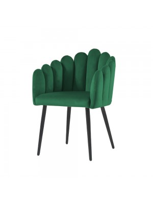 Poltroncina MARGHERITA in velluto imbottita gambe in metallo da salotto (Verde Bottiglia)