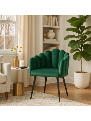 Vista ambientata Poltroncina in Velluto Imbottita colore Verde Bottiglia con gambe in metallo modello Margherita Totò Piccinni