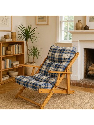 Poltrona Sedia Sdraio Harmony Relax in Legno Pieghevole 3 Posizioni (Blu Scacchi)