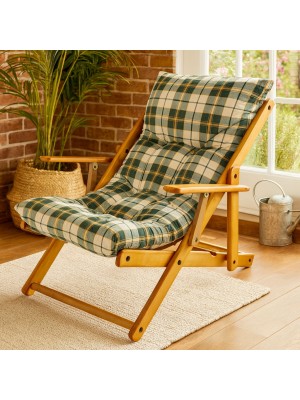 Vista ambientata poltrona sedia sdraio harmony relax in legno pieghevole con 3 posizioni verde scacchi Totò Piccinni