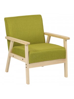 Poltrona WOOD con struttura in legno di abete naturale non trattata (Tessuto Verde)